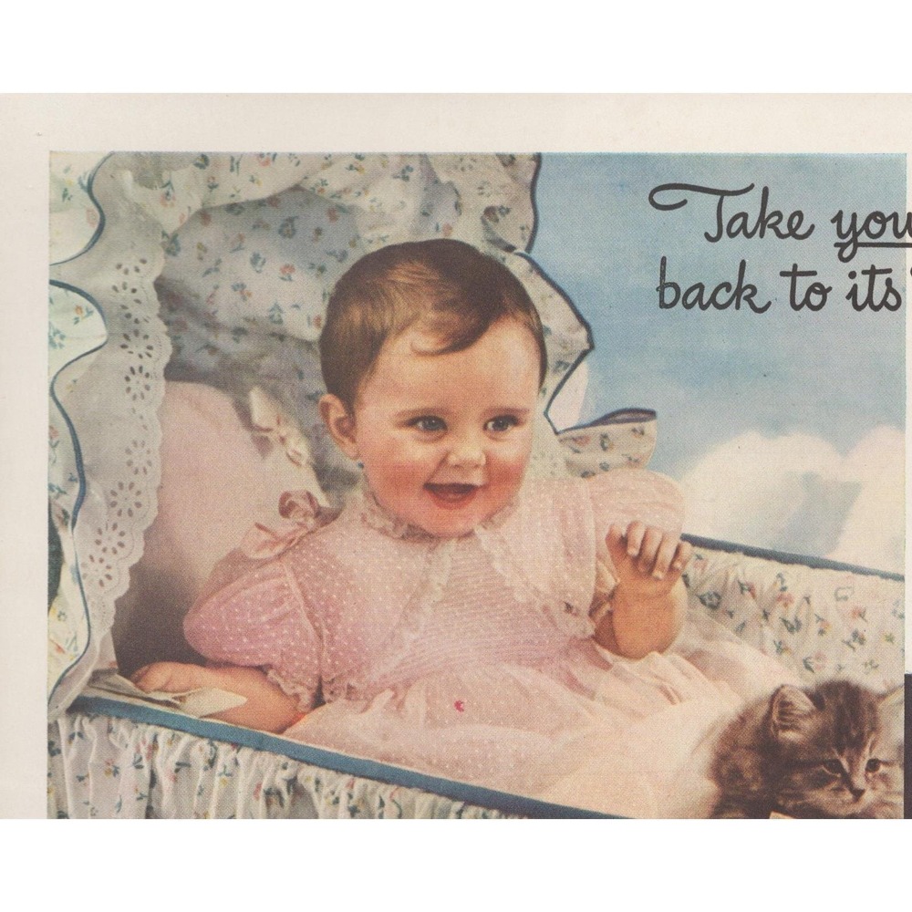 Vintage 1941 Ivory Soap & Flakes Print Ad Baby w/ Kitten Ladies Stockings